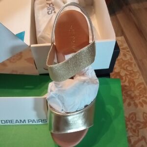 Dream Pairs Metallic Gold Elastic Slingback Sandals